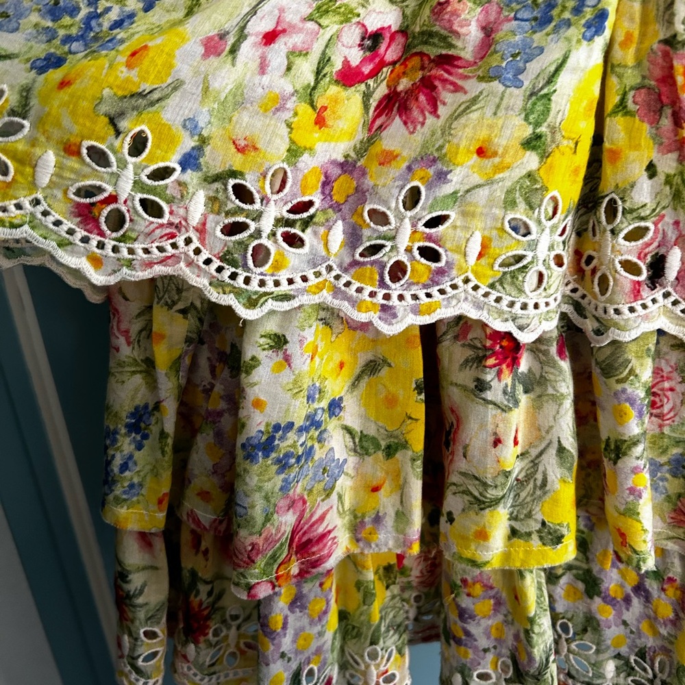 LoveShackFancy Aldina Tiered Yellow Floral Broderie Mini Dress M - Picture 7 of 10